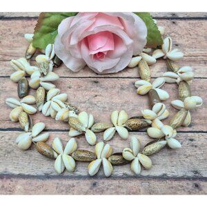 Vintage Large Boho Cowrie Shell Necklace Hawaiian Lei Beach Surfer Jewelry 34"